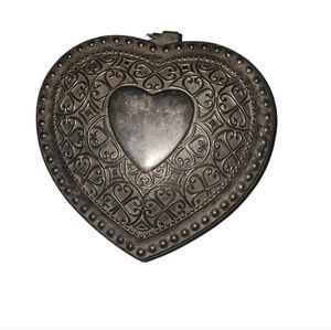 Vintage Silver Heart Beaded Trinket Box